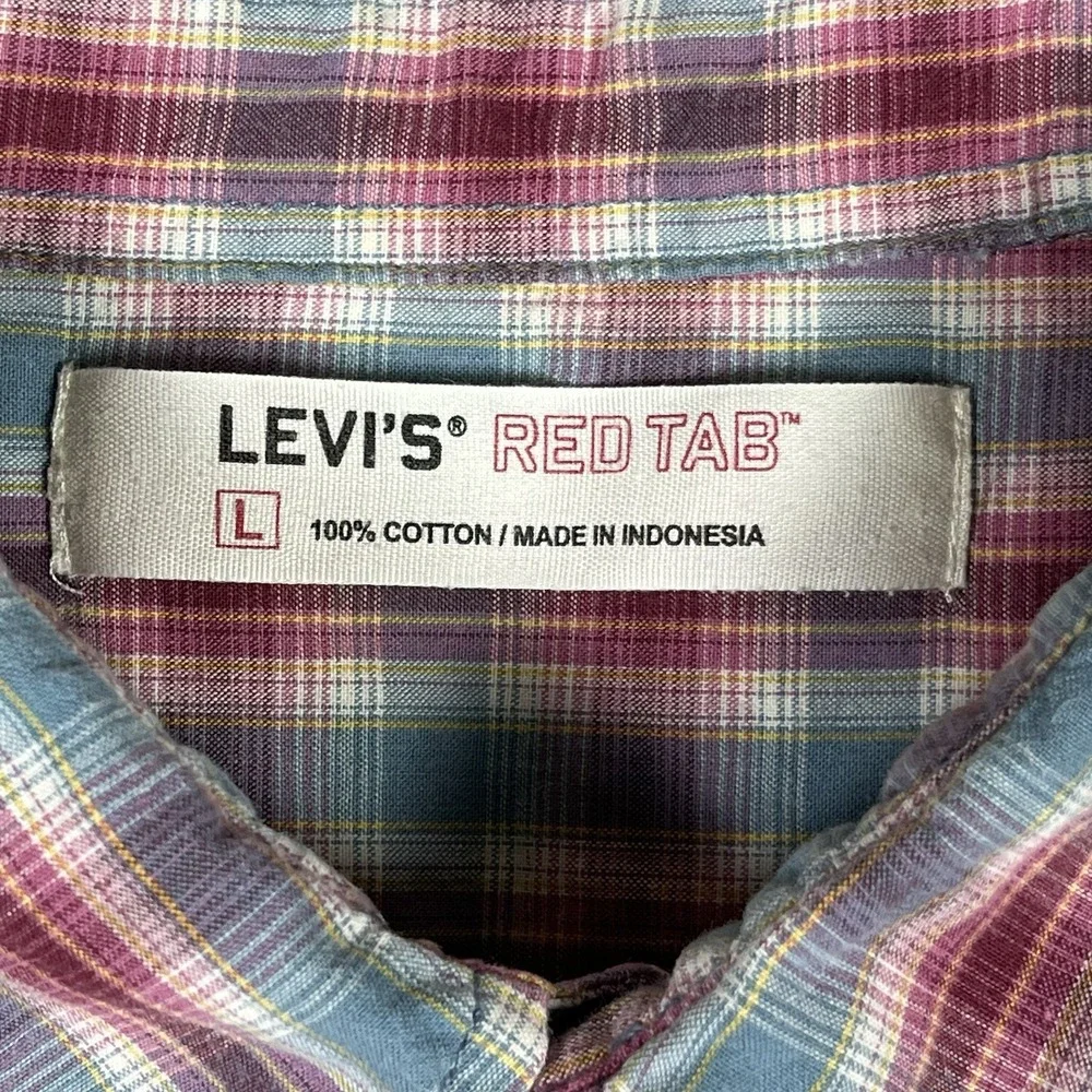Levis Red Tab Shirt‎ Mens Large Multicolor Plaid Cotton Short Sleeve Button Up